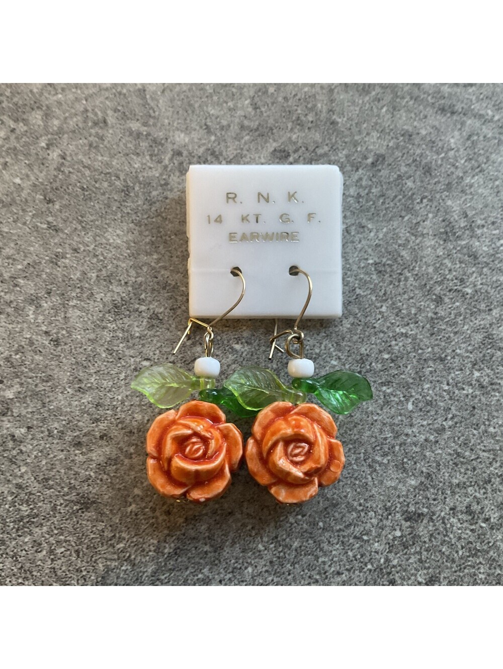 Vintage New Old Stock Rose Themed Earrings R.N.K. 14k G.F. JB